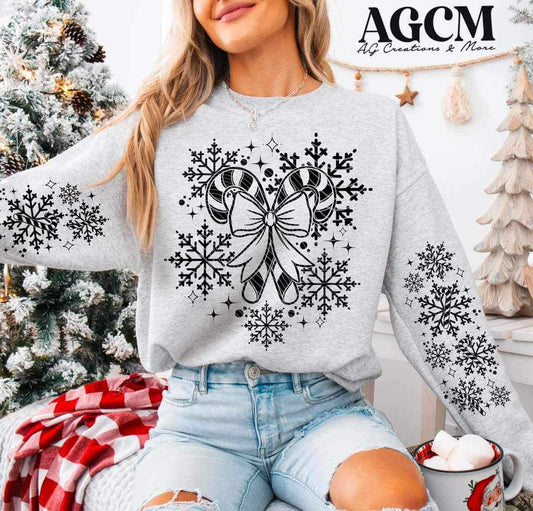 Candy cane snow flakes black - DTF TRANSFER ONLY (AGCM oct24)