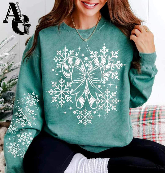 Candy cane snow flakes white - DTF TRANSFER ONLY (AGCM oct24)