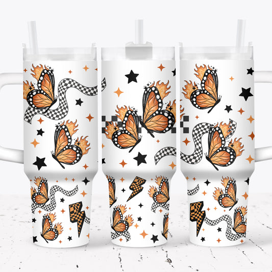 Fire Butterflies; UV DTF 40OZ TUMBLER Wraps (top & bottom) (CSC Ap24)