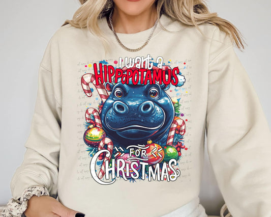 I want a hippopotamus for Christmas - DTF TRANSFER (MG Xmas fundraiser)