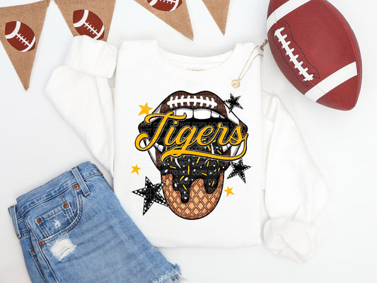 Black & Gold Tigers Ice Cream Drip Tongue - DTF TRANSFER (SCG AUG25)