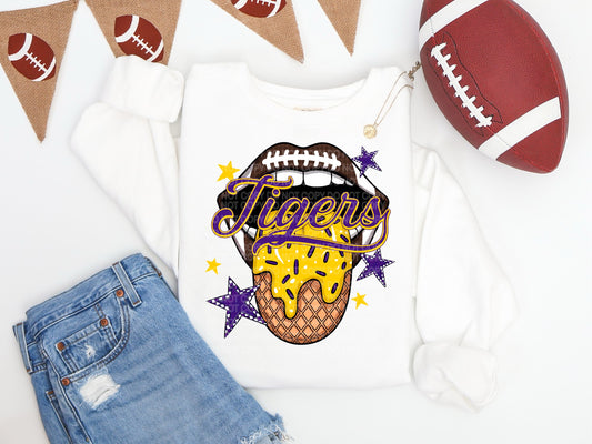 Purple & Yellow Tigers Ice Cream Drip Tongue - DTF TRANSFER (SCG AUG25)