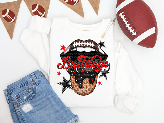 Red & Black Bulldogs Ice Cream Drip Tongue - DTF TRANSFER (SCG AUG25)