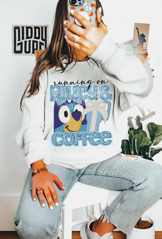 Running on blue pup & coffee-DTF TRANSFER (LDC F24)