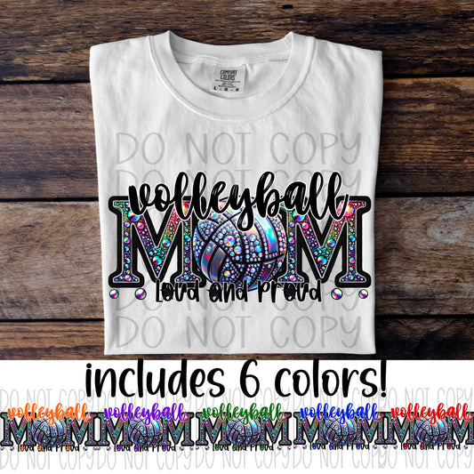 Volleyball Mom Faux Rhinestones (CHOOSE YOUR COLOR) - DTF TRANSFER (DDVA FDC Sports Collab)