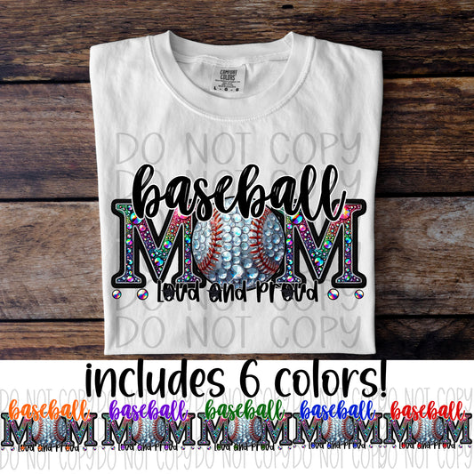 Baseball Mom Faux Rhinestones (CHOOSE YOUR COLOR) - DTF TRANSFER (DDVA FDC Sports Collab)