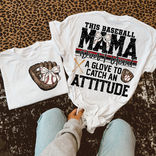 Baseball Mama Attitude W/ Bow-DTF TRANSFER (VDS)