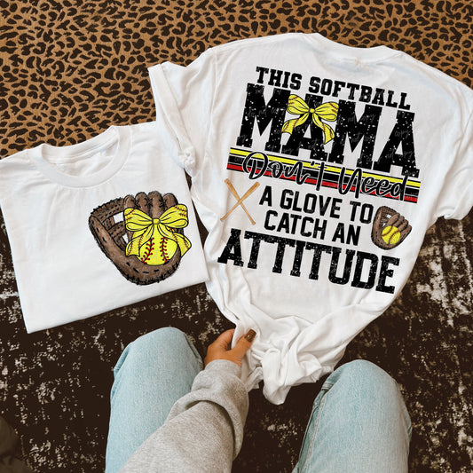 Softball Mama Attitude w/ Bow-DTF TRANSFER (VDS)