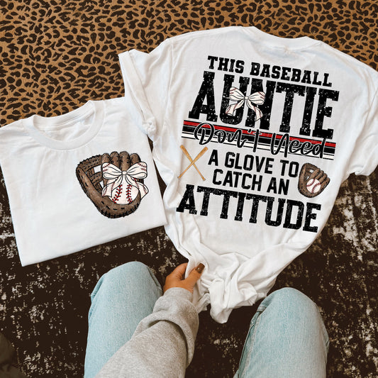 Baseball Auntie Attitude w/ Bow-DTF TRANSFER (VDS)