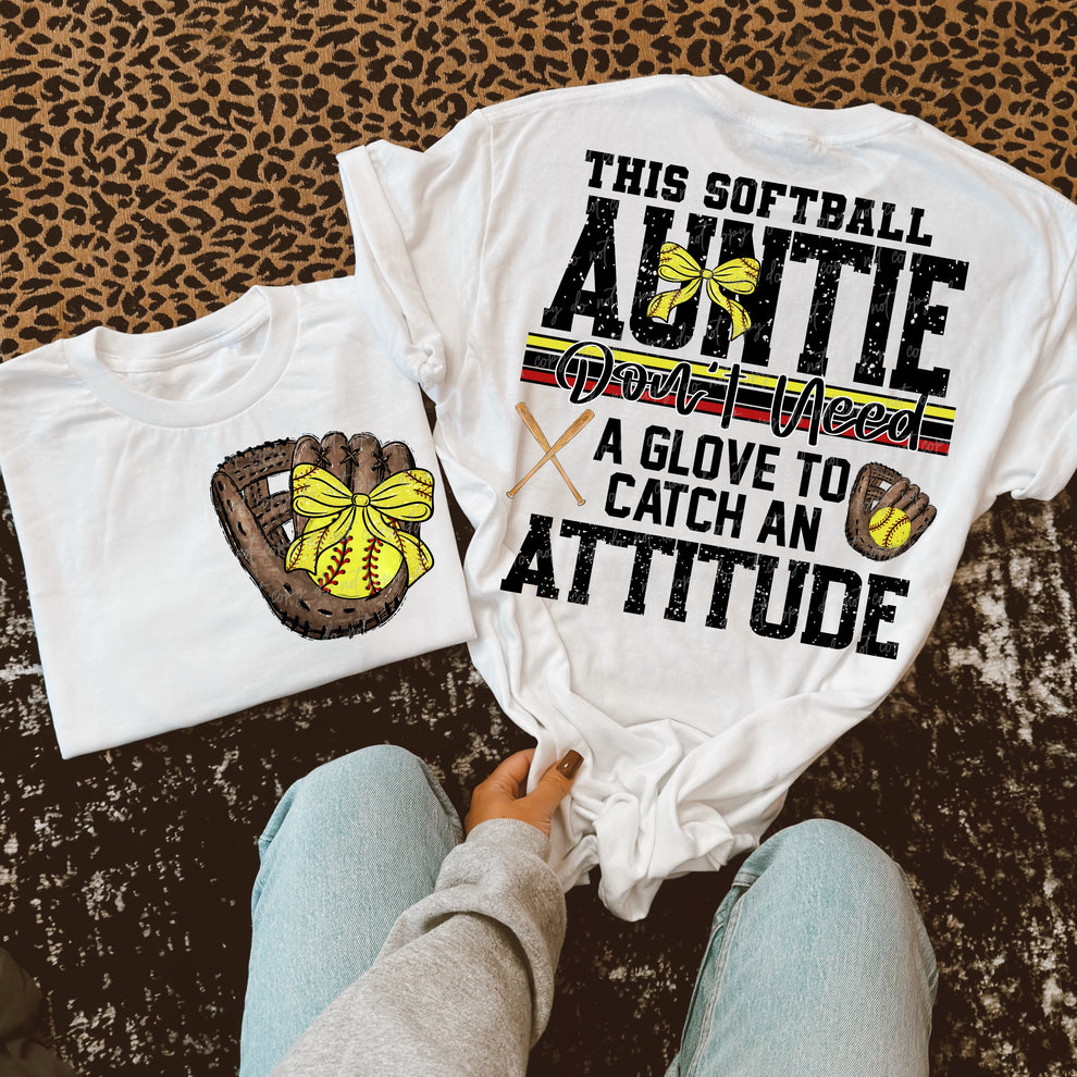 Softball Auntie Attitude w/ Bow-DTF TRANSFER (VDS)
