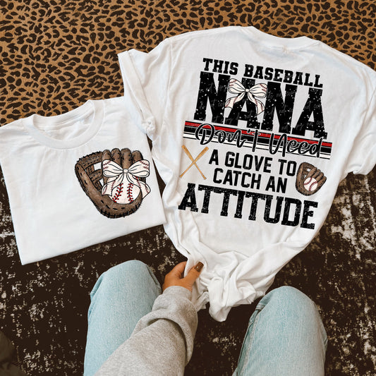 Baseball Nana Attitude w/ Bow-DTF TRANSFER (VDS)