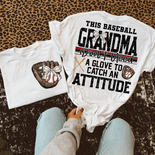 Baseball Grandma Attitude w/ Bow-DTF TRANSFER (VDS)