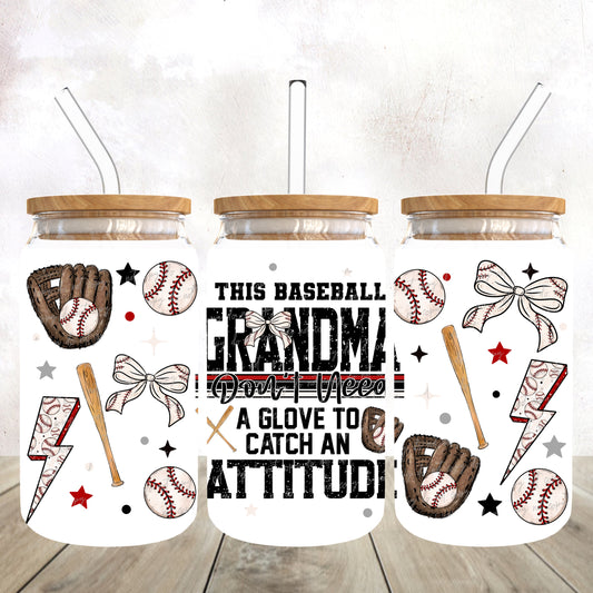 Baseball Grandma-UV dtf wrap 16oz libbey (VDS F24)