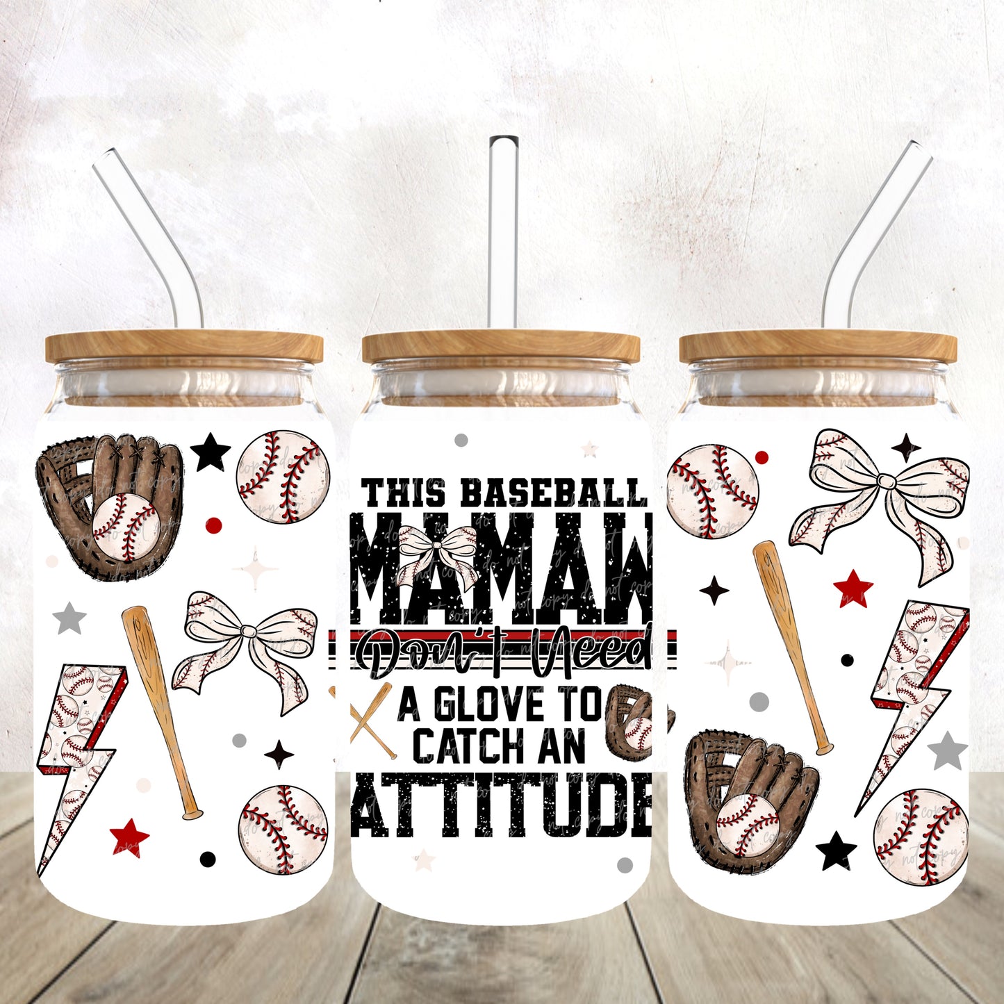 Baseball Mamaw-dtf wrap 16oz libbey (VDS F24)