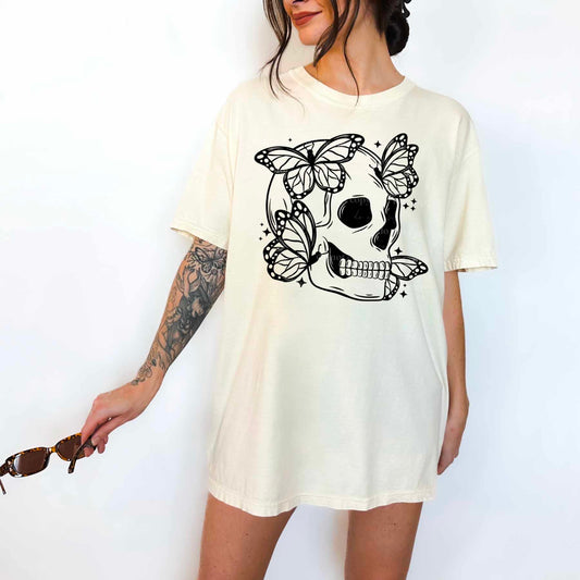 Skull w/ butterflies black-DTF TRANSFER (CSC)