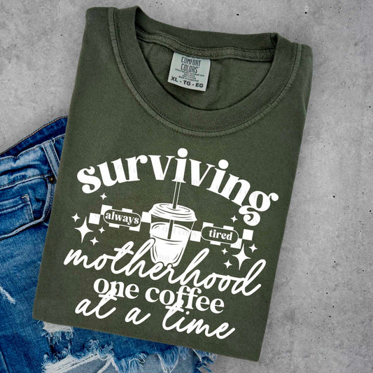 Surviving motherhood white -DTF TRANSFER (CSC)