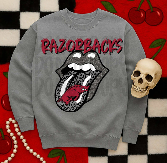 Razorbacks leopard glitter tongue - DTF TRANSFER (T4KD)