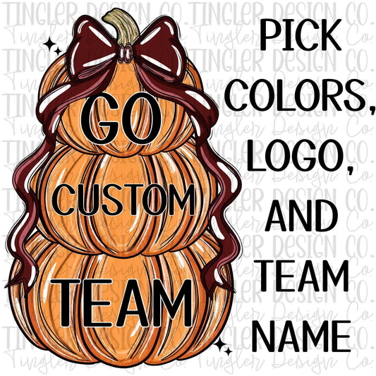 CUSTOM CHOOSE YOUR TEAM football pumpkins bow - DTF TRANSFER (TDC)