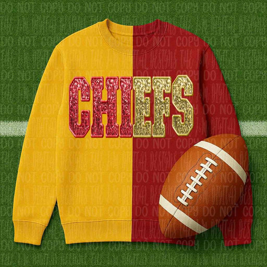 Chiefs ; sequin split - DTF TRANSFER (JMD)