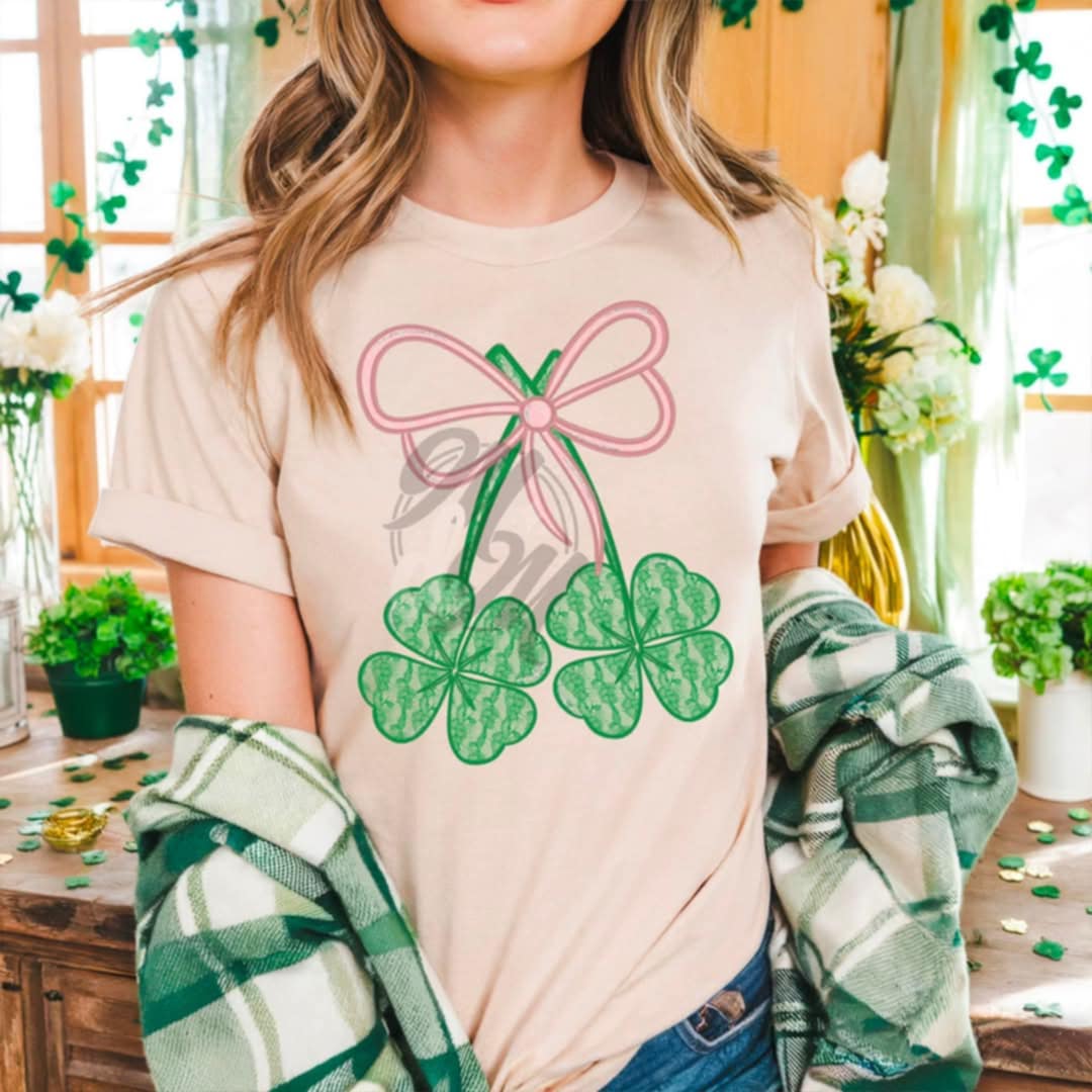 Lace shamrocks with pink bow-DTF TRANSFER (MMD/F25)