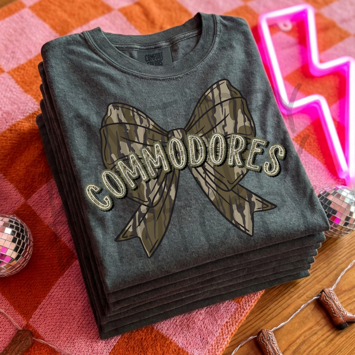 COMMODORES camo pearl lace bow - DTF TRANSFER (PVC)