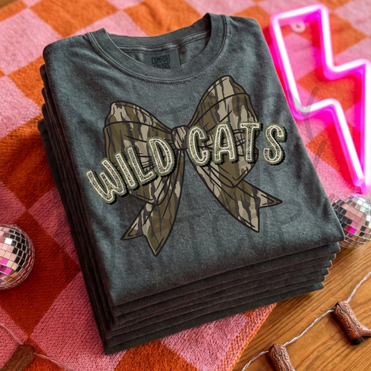 WILD CATS camo pearl lace bow - DTF TRANSFER (PVC)
