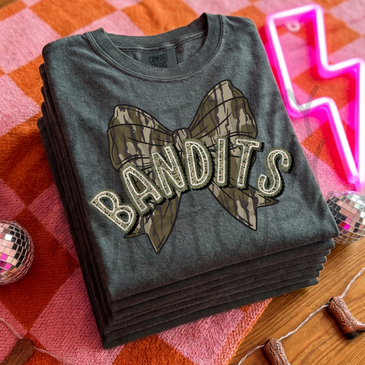 BANDITS camo pearl lace bow - DTF TRANSFER (PVC)