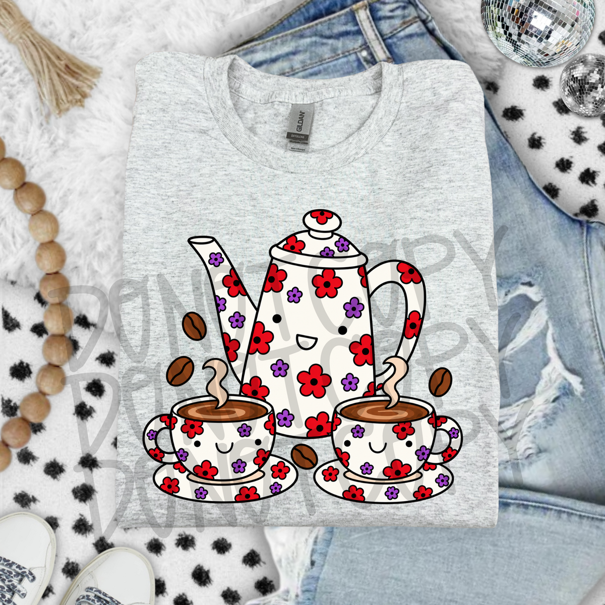 Floral coffee set - DTF TRANSFER (PVC)
