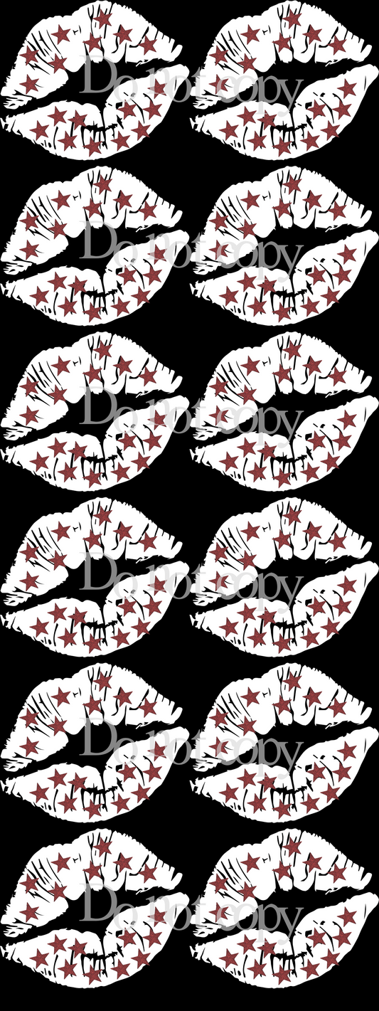 Lips red faux glitter stars WHITE ; premade gang sheet