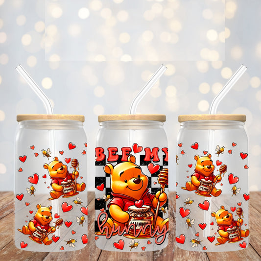 Bee My Hunny - Libbey glass can 16oz UV DTF cup wrap decals for tumblers (TED)