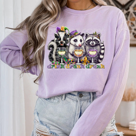 Drink Drank Drunk Mardi Gras - DTF TRANSFER (SSDD)