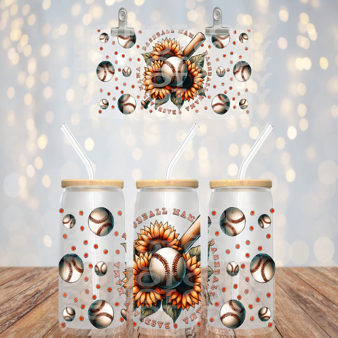 Baseball Mama Sunflowers - UV dtf wrap 16oz libbey : TED