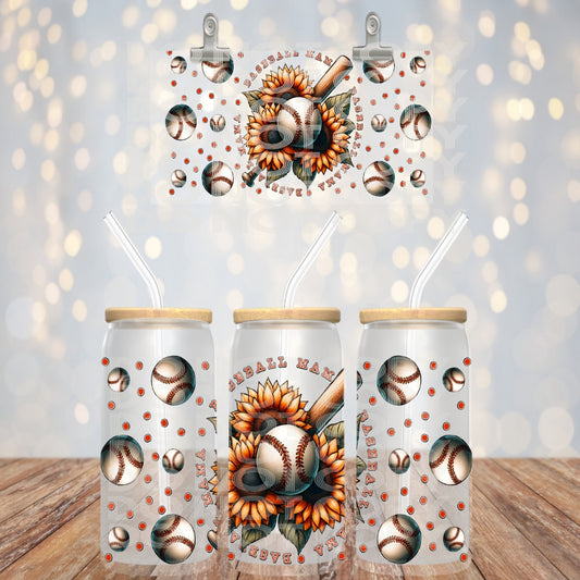 Baseball Mama Sunflowers - UV dtf wrap 16oz libbey : TED