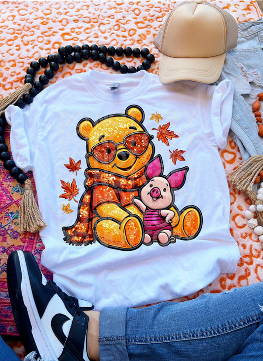 Honeybear and piglet faux sequin - DTF TRANSFER (SSDD)