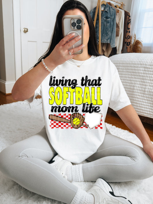 Living That Softball Mom Life (Yellow)- DTF TRANSFER (DDVA FDC Sports Collab)