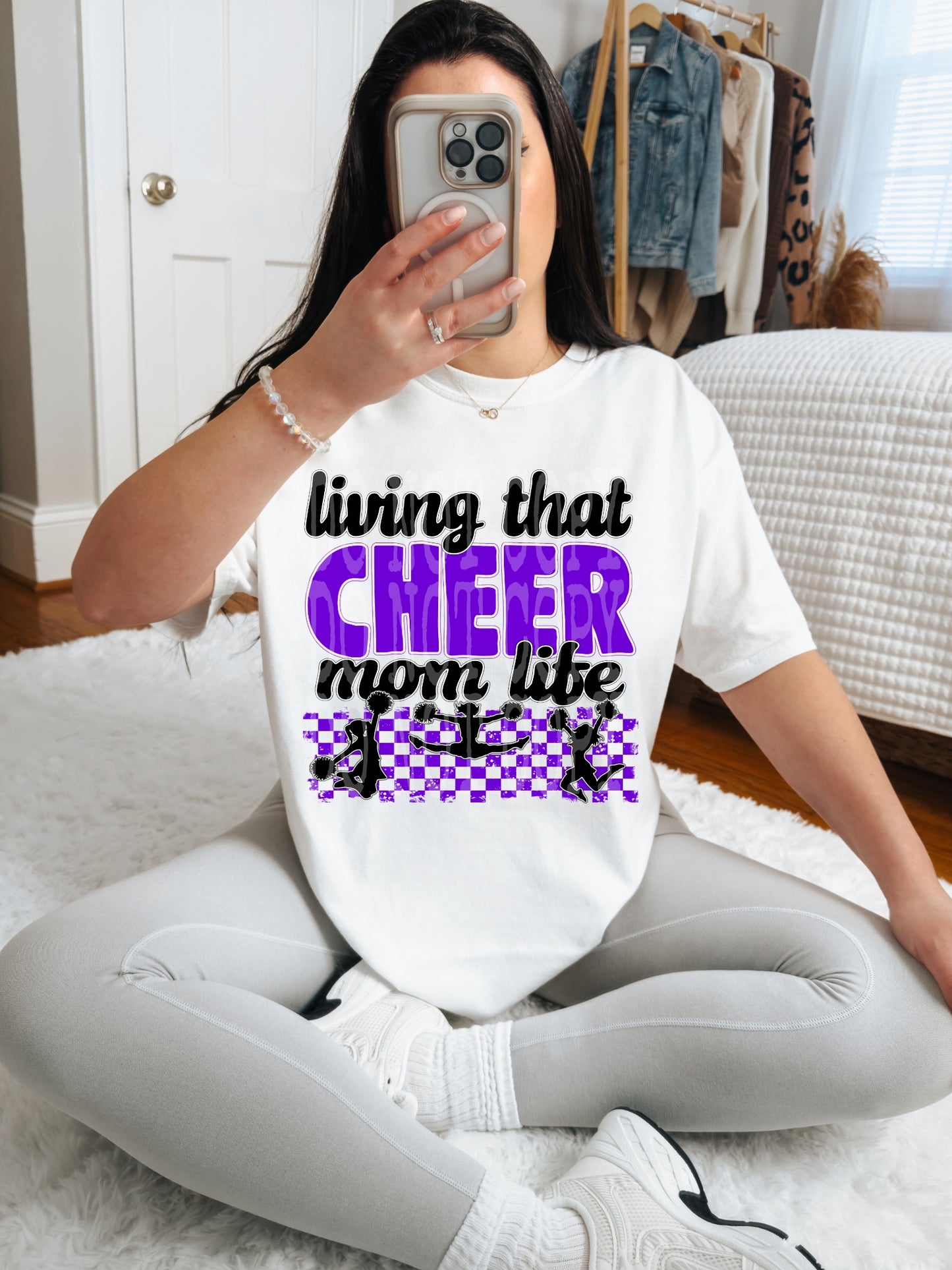 Living That Cheer Mom Life (Purple)- DTF TRANSFER (DDVA FDC Sports Collab)