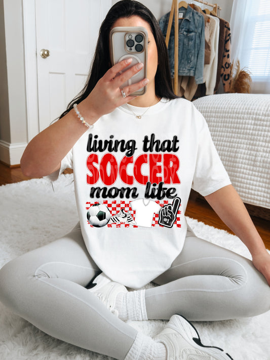 Living That Soccer Mom Life (red)- DTF TRANSFER (DDVA FDC Sports Collab)