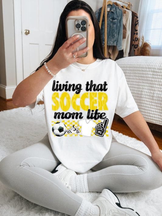 Living That Soccer Mom Life (yellow)- DTF TRANSFER (DDVA FDC Sports Collab)