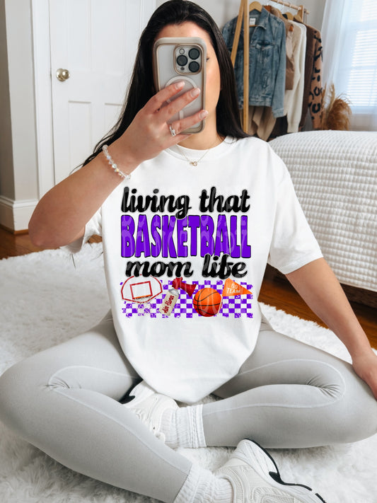 Living That Basketball Mom Life (purple)- DTF TRANSFER (DDVA FDC Sports Collab)