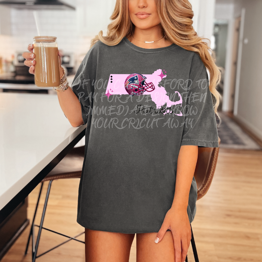 Patriots - DTF TRANSFER (WRS) faux rhinestone pink helmets preppy pink football