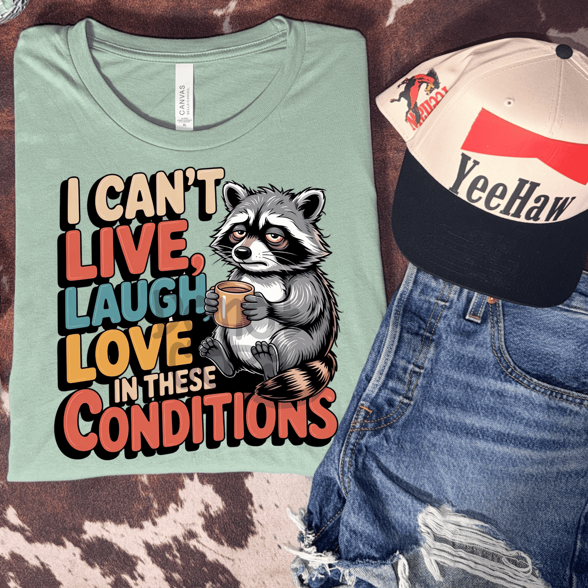 Raccoon I can't live laugh love in these conditions - DTF TRANSFER (PVC)