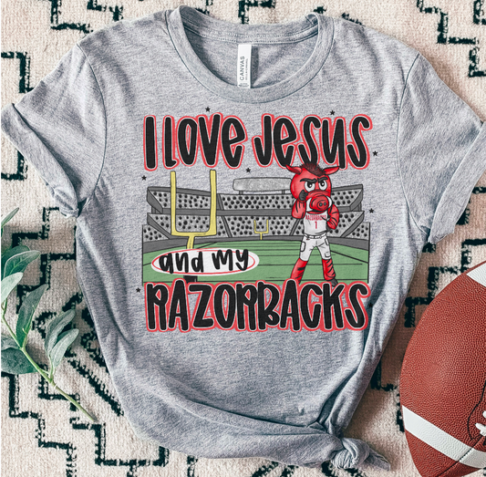 RAZORBACKS ; I love Jesus and Football - DTF TRANSFER (SAL JUNE25)