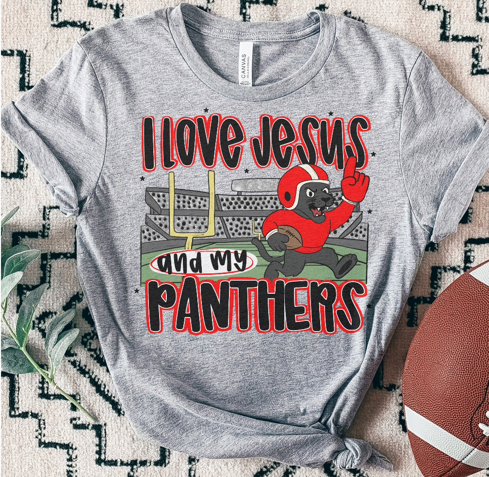 PANTHERS red ; I love Jesus and Football - DTF TRANSFER (SAL JUNE25)