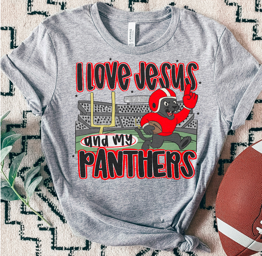 PANTHERS red ; I love Jesus and Football - DTF TRANSFER (SAL JUNE25)