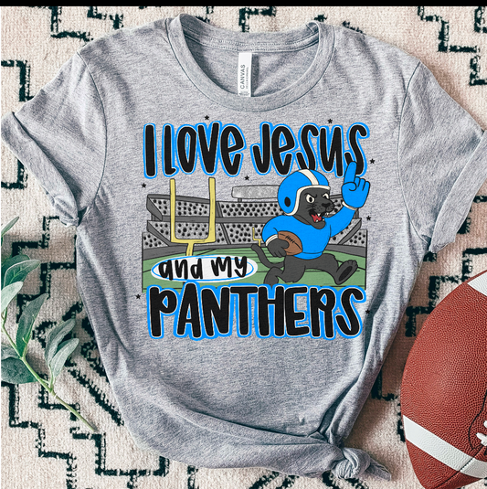 PANTHERS blue ; I love Jesus and Football - DTF TRANSFER (SAL JUNE25)