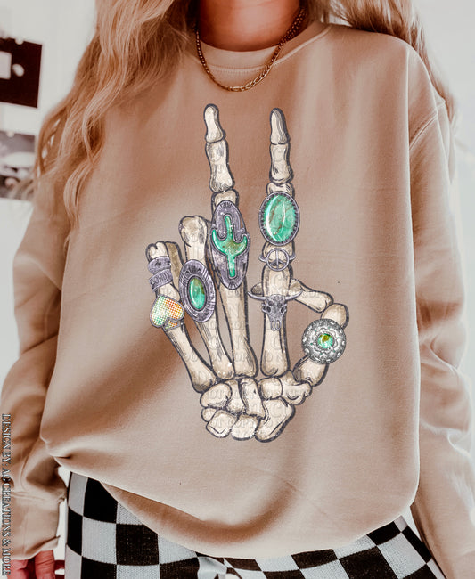 Turquoise Skellie hand peace sign - DTF TRANSFER (AGCM)