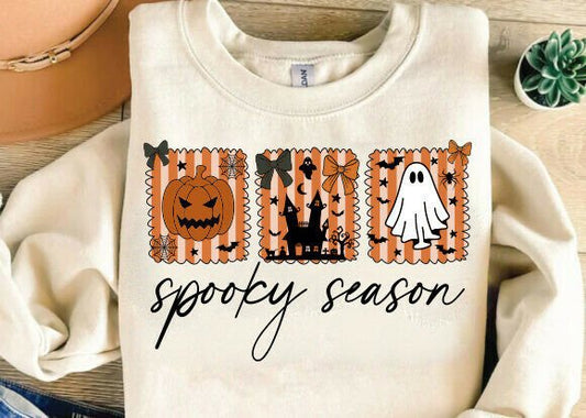 Spooky season orange ghost pumpkin haunted house coquette bow - DTF TRANSFER (CFD)