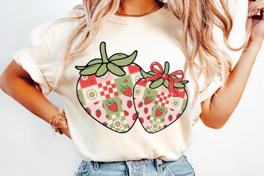 Patchwork strawberries - DTF TRANSFER (TUA)