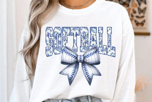Softball blue bow coquette - DTF TRANSFER (TUA)