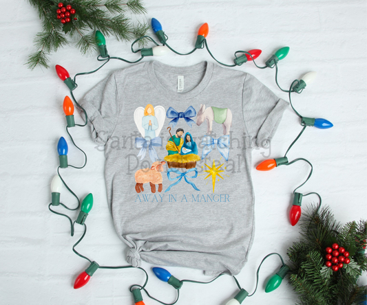 Away in a manger ; watercolor Christmas bow grid drop ; DTF TRANSFER
